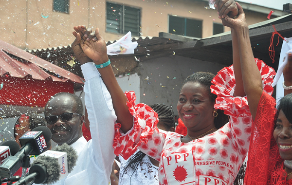 Dr Papa Kwesi Nduom (left), the presidential candidate of the Progressive People's Party, unveiling Ms Brigitte Dzogbenuku (right) as his running mate for the 2016 general election. With them is Ms Eva Lokko. Picture: SAMUEL TEI ADANO Dr Papa Kwesi Nduom (left), the presidential candidate of the Progressive People's Party, unveiling Ms Brigitte Dzogbenuku (right) as his running mate for the 2016 general election. With them is Ms Eva Lokko. Picture: SAMUEL TEI ADANO